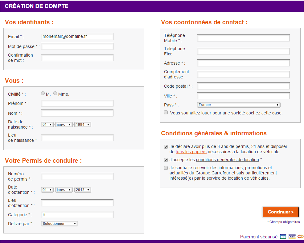 Carrefour Location creation compte